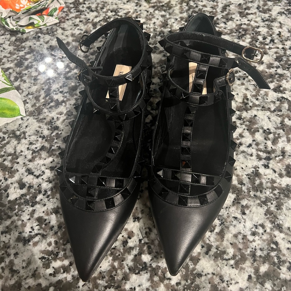 Valentino Garavani Black Flats with Studded Straps